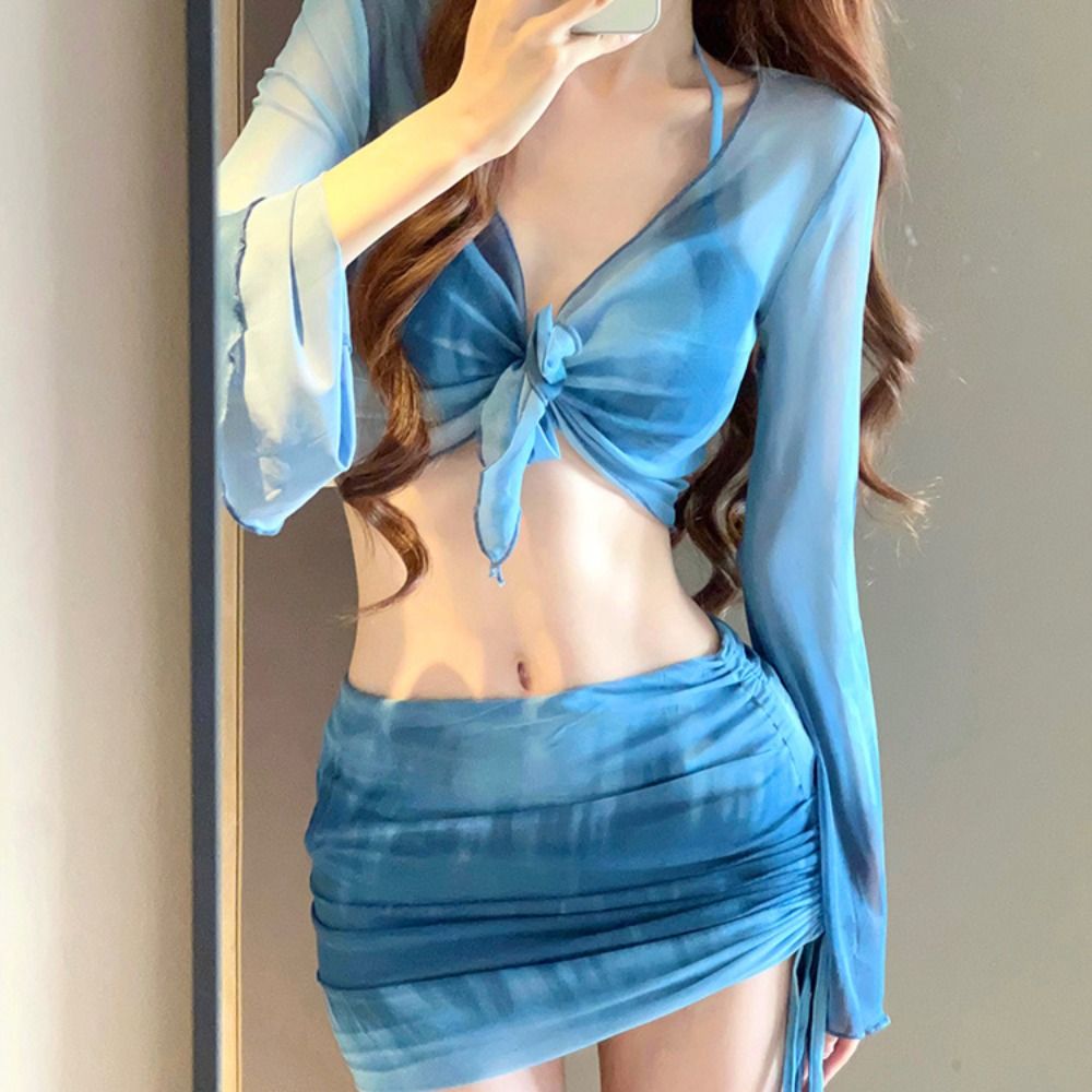 Swimsuit Bikini Ruched - طقم بيكيني أزرق بتصميم التاي داي