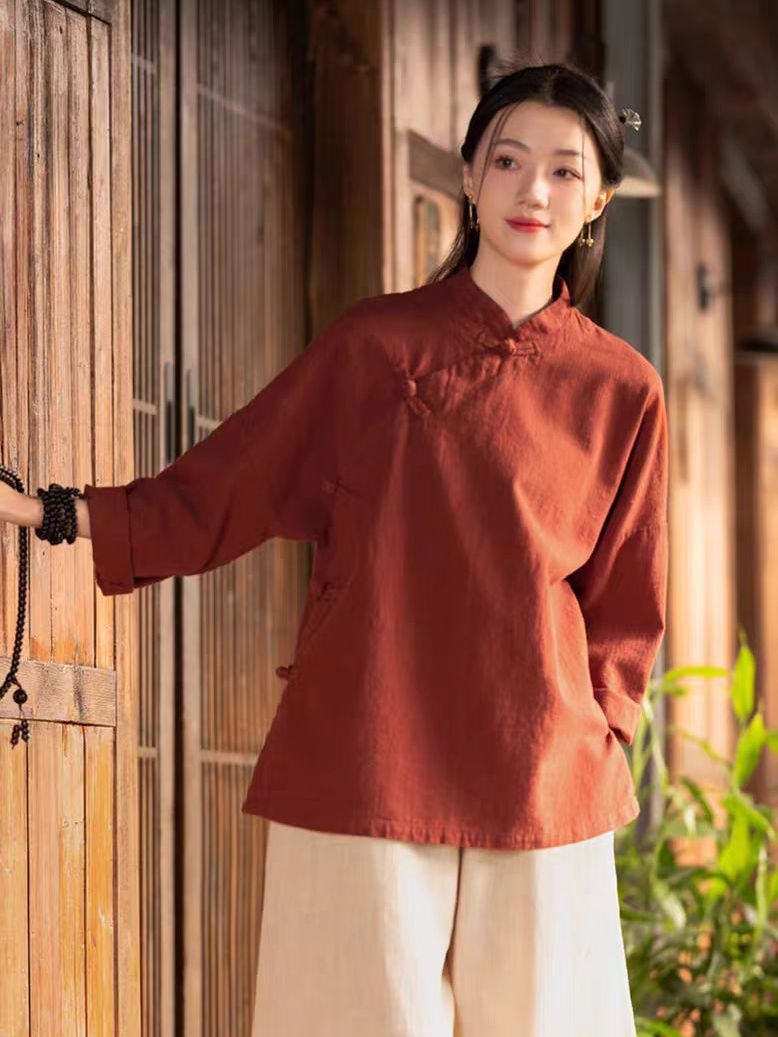 Linen Pant Wide - طقم قميص فضفاض بأكمام طويلة من