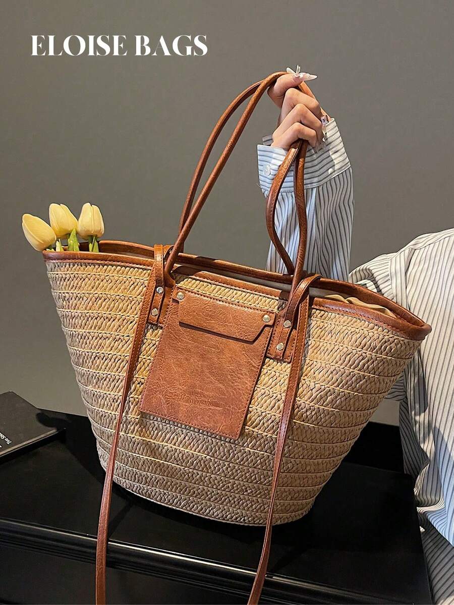 Tote Bag Beach - حقيبة يد منسوجة عصرية ذات سعة