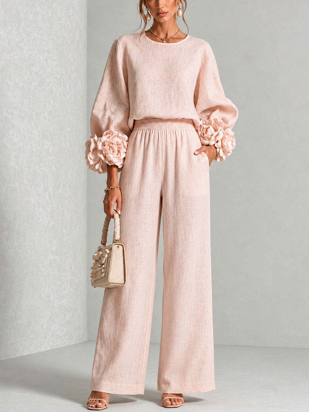 طقم نسائي من قطعتين من الكتان، - مراجعة Linen Pant Wide وسعره