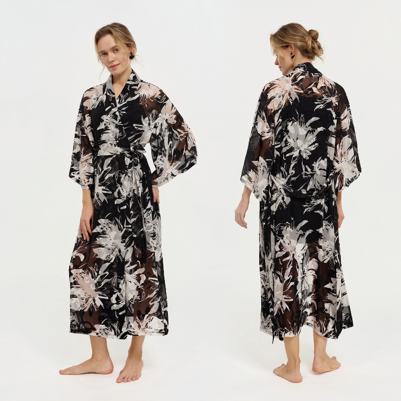 روب استحمام نسائي طويل من الشي - مراجعة Kimono Sheer Floral وسعره